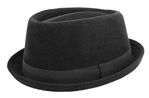 Hawkins Pork Pie H95 - Sombrero de Pana Negro (Hombres, Mujeres, Unisex) - M/L 59 cm