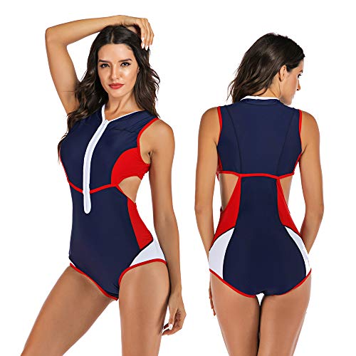 HBRT Trajes de baño de una Pieza para Mujeres, Trajes de baño de Control de Barriga, Trajes de baño sin Mangas, Bikinis Estampados para niñas Adolescentes Cabestro siamés,H,M