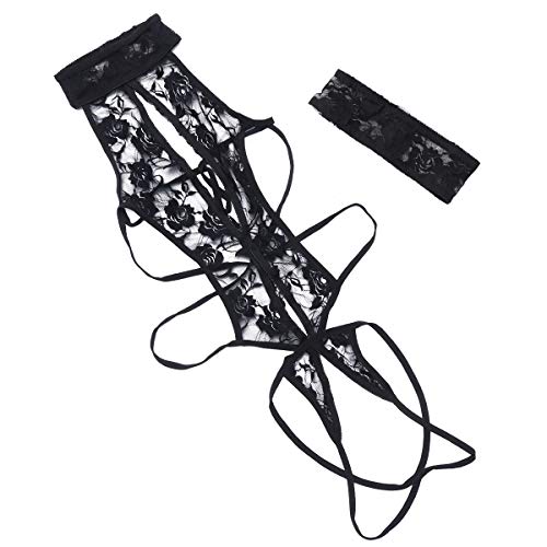 Healifty Ropa interior sexy para mujer, de encaje, sexy, con cuello en V, sin espalda, color negro