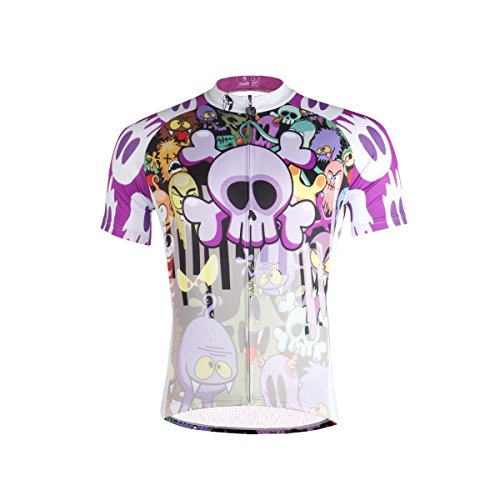 Hebike, conjunto de ciclismo con maillot de manga corta y culote para mujer, diseño de calaveras de dibujo, Niños hombre Infantil, Jersey