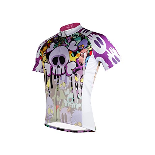 Hebike, conjunto de ciclismo con maillot de manga corta y culote para mujer, diseño de calaveras de dibujo, Niños hombre Infantil, Jersey