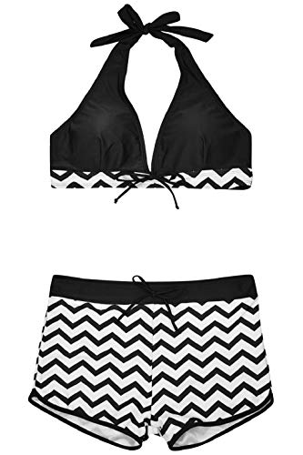 heekpek Bañador Mujer Rayas Irregulares Bañador Dos Piezas Bikini Push Up Sexy Trajes de Baño Correa de Hombro Ajustable (Negro, XL)