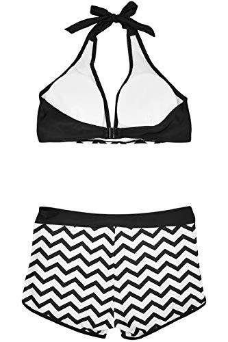heekpek Bañador Mujer Rayas Irregulares Bañador Dos Piezas Bikini Push Up Sexy Trajes de Baño Correa de Hombro Ajustable (Negro, XXL)