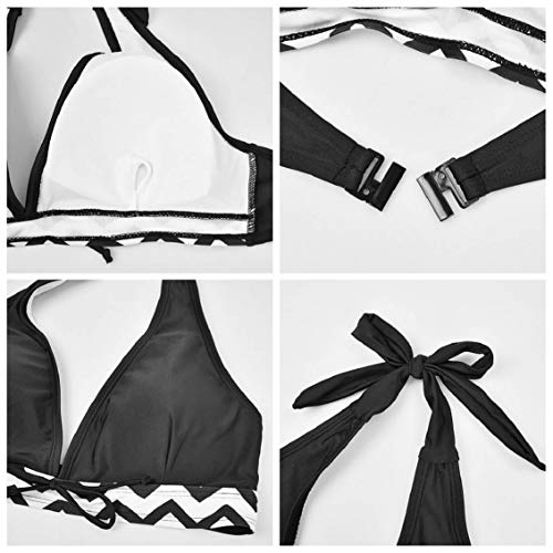 heekpek Bañador Mujer Rayas Irregulares Bañador Dos Piezas Bikini Push Up Sexy Trajes de Baño Correa de Hombro Ajustable (Negro, XXL)