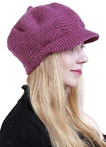 Heekpek Beret - Gorro de lana para mujer de invierno cálido morado Talla única