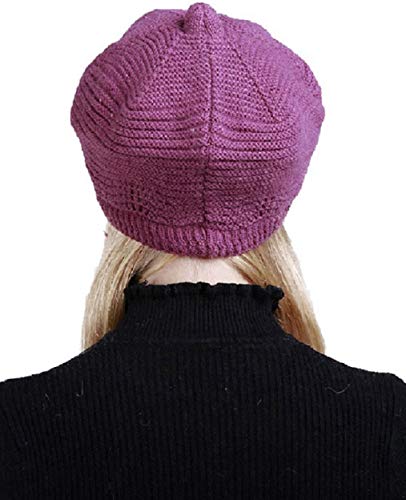 Heekpek Beret - Gorro de lana para mujer de invierno cálido morado Talla única