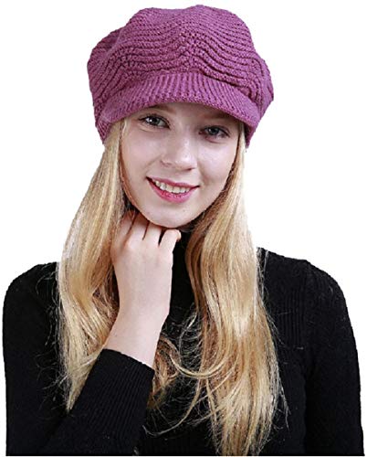 Heekpek Beret - Gorro de lana para mujer de invierno cálido morado Talla única