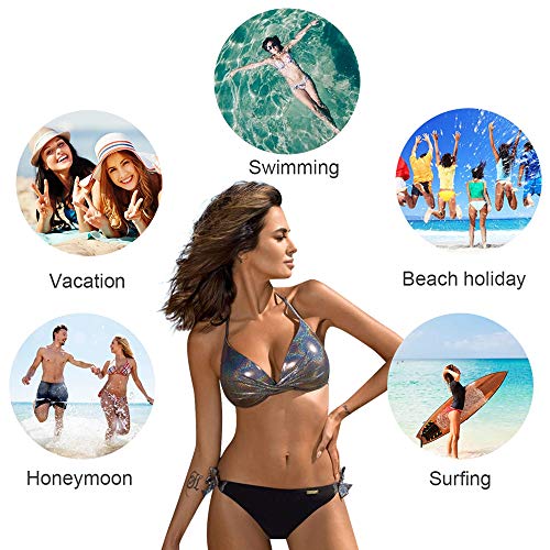 heekpek Bikini con Lentejuelas Top Push Up Halter Braga con Lazos para Mujer