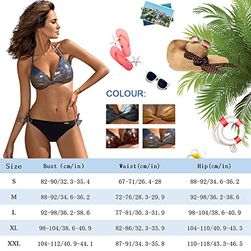 heekpek Bikini con Lentejuelas Top Push Up Halter Braga con Lazos para Mujer