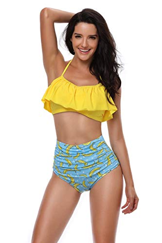 heekpek Bikini Mujer con Volantes Halter Top Relleno Cintura Alta Biquini Tallas Grandes