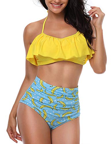 heekpek Bikini Mujer con Volantes Halter Top Relleno Cintura Alta Biquini Tallas Grandes