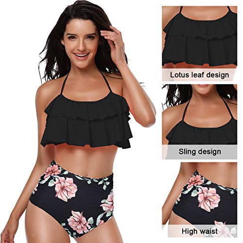 heekpek Bikini Mujer con Volantes Halter Top Relleno Cintura Alta Biquini Tallas Grandes (E, M)