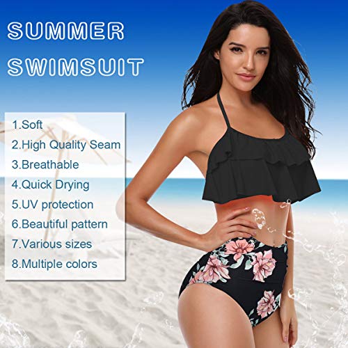 heekpek Bikini Mujer con Volantes Halter Top Relleno Cintura Alta Biquini Tallas Grandes (E, M)