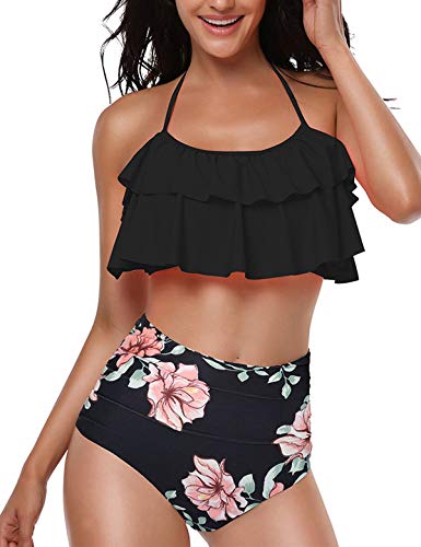 heekpek Bikini Mujer con Volantes Halter Top Relleno Cintura Alta Biquini Tallas Grandes (E, M)