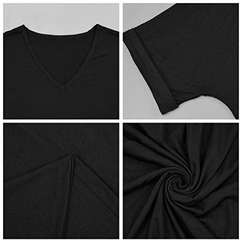 heekpek Blusas de Moda Verano Mujer Blusas y Camisas de Mujer Ropa Mujer Verano Tops Mujer Camisas OversizedColor Sólido V Neck Negro Blanco Camisa Manga Corta Plus Size