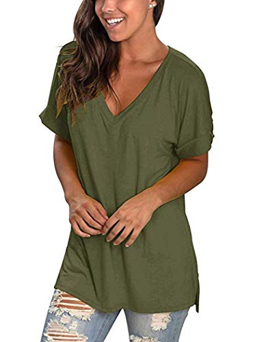 heekpek Blusas de Moda Verano Mujer Blusas y Camisas de Mujer Ropa Mujer Verano Tops Mujer Camisas OversizedColor Sólido V Neck Negro Blanco Camisa Manga Corta Plus Size