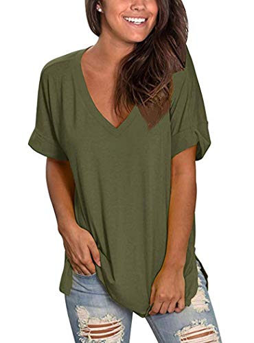 heekpek Blusas de Moda Verano Mujer Blusas y Camisas de Mujer Ropa Mujer Verano Tops Mujer Camisas OversizedColor Sólido V Neck Negro Blanco Camisa Manga Corta Plus Size