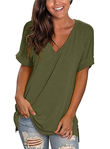 heekpek Blusas de Moda Verano Mujer Blusas y Camisas de Mujer Ropa Mujer Verano Tops Mujer Camisas OversizedColor Sólido V Neck Negro Blanco Camisa Manga Corta Plus Size