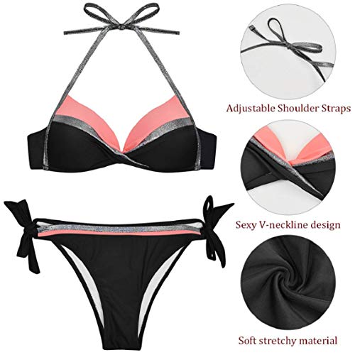 heekpek Brasileños Bikini Push Up Traje de baño de Cintura Baja Bañador Dos Piezas Mujer Conjuntos de Bikinis para Mujer