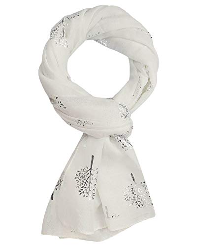 heekpek Bufanda Pañuelo Cuello Mujer Elegante Bufanda de Seda Fular de Mujer Estampado Hoja Plata Apto para Cuatro Estaciones Mujer Bufandas