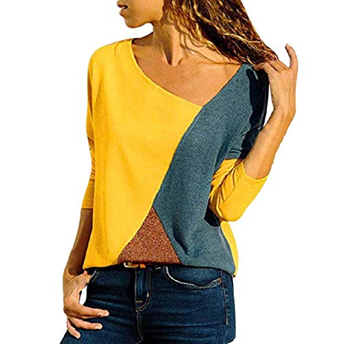 heekpek Costura Color De Contraste Cuello Redondo Manga Larga/Corta Camiseta Mujer Top Mujer Camisas Mujer Verano Elegantes Casual Mujer Mang A Costura De ImpresióN De Manga