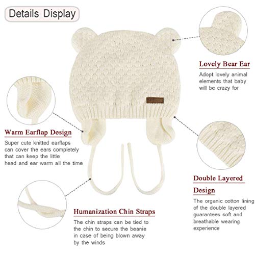 heekpek Gorro de Bebé Niña Invierno Sombrero de Bebé Oso Lindo Niño Orejera Beanie Gorro de Punto Cálido Otoño Primavera Niña 0 a 3 Años
