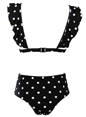 heekpek High Waisted Sexy Bikini Ruffle Cuello en V Conjunto de Bikini Puntos de Ola Traje de Baño Mujer Bañadores de Dos Piezas
