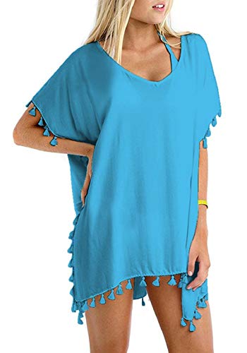 heekpek Mujer Borla Trajes de Baño Gasa Pareos Ropa de Playa Beach Bikini Cover Up Camisolas y Pareos Pareos Playa Mujer