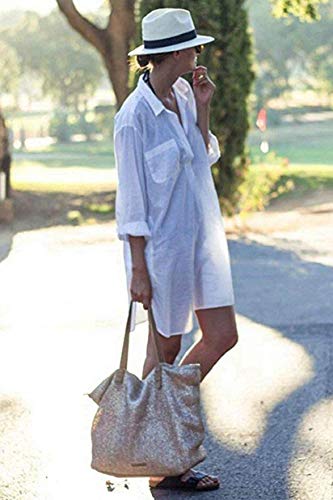 heekpek Mujer Manga Larga Grande Tunicas Playa Profundo Cuello en V Casual Solid Color Camisa para Playa y Piscina Bluson Camisolas y Pareos Playa Verano