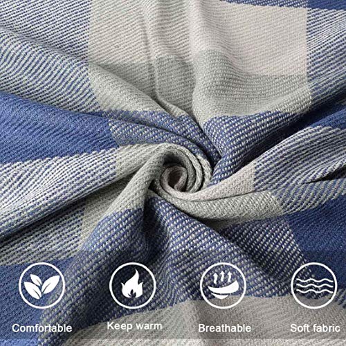 heekpek Mujeres caliente Mantas Cozy Pashmina bufanda larga tartán enrejado mantón (Azul+Gris)
