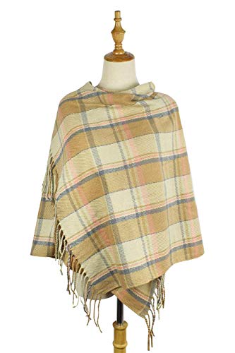 heekpek Mujeres caliente Mantas Cozy Pashmina bufanda larga tartán enrejado mantón (Beige)