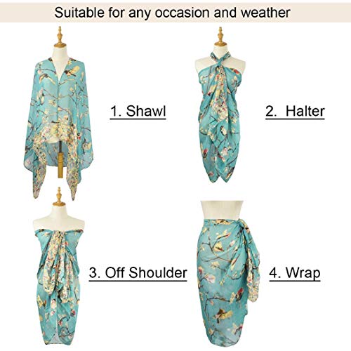 heekpek Pañuelo de Seda Mujer Elegante Bufanda Moda Chals Señoras Elegante Estolas Fular Manton Estampado de Mujer (C)