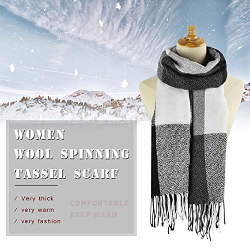 heekpek Pañuelos Cuello Mujer Mujeres Caliente Mantas Cozy Pashmina Bufanda Larga Tartán Enrejado Mantón Bufanda Grande De La Borla a Cuadros Para Las Mujeres Bufanda (negro-2)