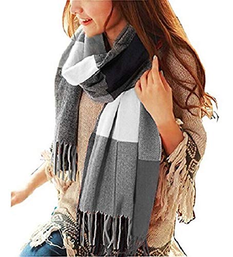 heekpek Pañuelos Cuello Mujer Mujeres Caliente Mantas Cozy Pashmina Bufanda Larga Tartán Enrejado Mantón Bufanda Grande De La Borla a Cuadros Para Las Mujeres Bufanda (negro-2)