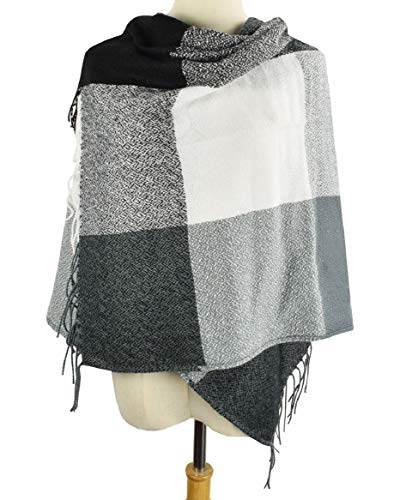 heekpek Pañuelos Cuello Mujer Mujeres Caliente Mantas Cozy Pashmina Bufanda Larga Tartán Enrejado Mantón Bufanda Grande De La Borla a Cuadros Para Las Mujeres Bufanda (negro-2)