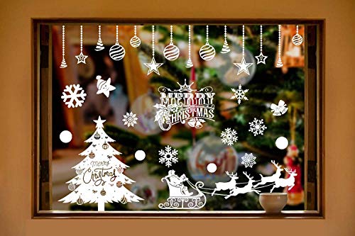 heekpek Pegatinas de Ventana de Puerta de Navidad Blanca Grande árbol de Navidad Santa Claus Pegatina de Navidad Extraíble Vinilo Navideños para Escaparates Decoraciones de Feliz Navidad