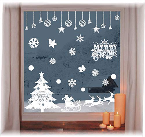 heekpek Pegatinas de Ventana de Puerta de Navidad Blanca Grande árbol de Navidad Santa Claus Pegatina de Navidad Extraíble Vinilo Navideños para Escaparates Decoraciones de Feliz Navidad
