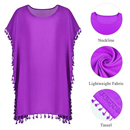 heekpek Ropa de Baño Playa Mujer de Gasa Moda con Borla Trajes de Baño Cubrir Bikini Cover Up Color Sólido Kaftan Vestidos Pareos Playa