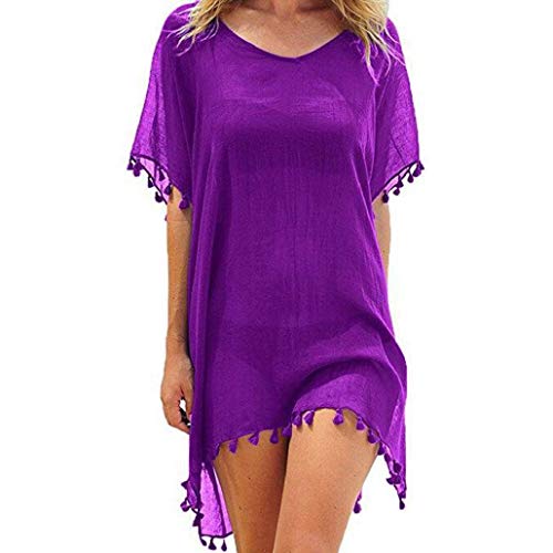 heekpek Ropa de Baño Playa Mujer de Gasa Moda con Borla Trajes de Baño Cubrir Bikini Cover Up Color Sólido Kaftan Vestidos Pareos Playa