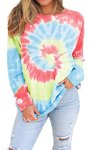 heekpek Sudaderas Mujer Sweatshirt Casual Pullover Mujer Tie Dye Sudaderas sin Capucha Cuello Redondo Camiseta Manga Larga Mujer para Primavera Otoño e Invierno