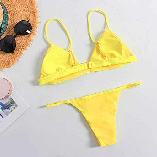 heekpek Tops de Bikini Traje de baño de Playa Push Up Acolchado Bra Bikini Verano Trajes de baño Rayas Tops y Braguitas (Amarillo, S)
