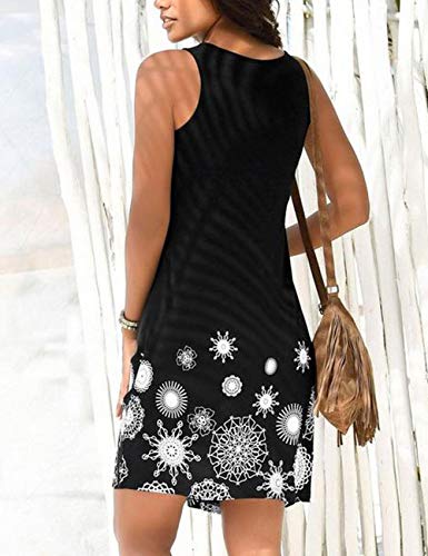 heekpek Vestidos de Playa Estampado sin Mangas Cuello Redondo Casual Verano Mujer