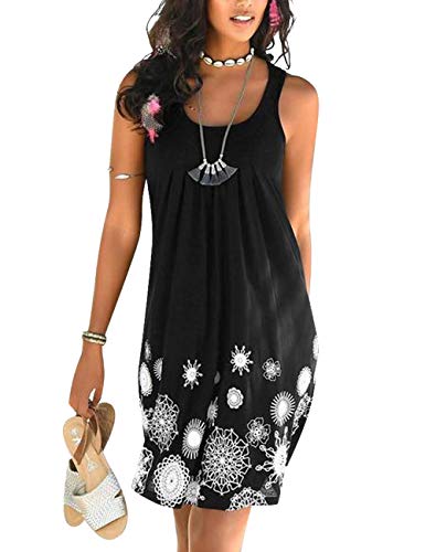 heekpek Vestidos de Playa Estampado sin Mangas Cuello Redondo Casual Verano Mujer