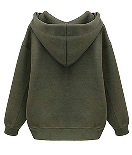 Heflashor Sudadera con capucha para mujer, de manga larga, con forro cálido, cómoda, de algodón, suelta, informal, de manga larga Verde militar. S