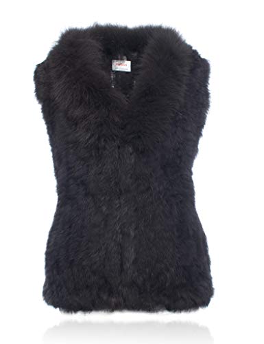 HEIZZI genuino del conejo con chaleco de piel de zorro cuello de piel suave