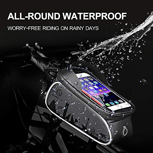 HEKIWAY Bike Frame Bag Impermeable bicicleta Bolsa para bicicleta Bolsa de almacenamiento de gran capacidad con orificio para auriculares para cualquier teléfono inteligente de menos de 7 pulgadas