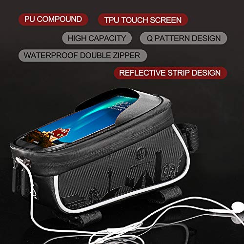 HEKIWAY Bike Frame Bag Impermeable bicicleta Bolsa para bicicleta Bolsa de almacenamiento de gran capacidad con orificio para auriculares para cualquier teléfono inteligente de menos de 7 pulgadas