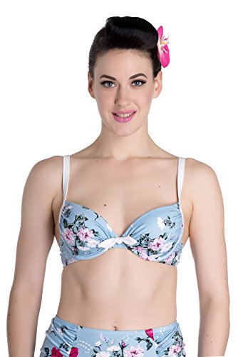 Hell Bunny Belinda - Bañador para mujer, diseño de rosas Menta clara con diseño multicolor. L