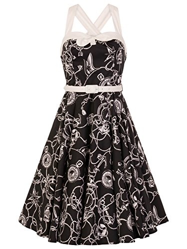 Hell Bunny Vestido de Tirantas Cruzadas Mistral Estilo Años 50 Retro Vintage - L