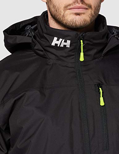 Helly Hansen Crew Hooded Midlayer - Chaqueta Impermeable, Cortavientos y Transpirable, con Forro Polar y Capucha Integrados, Hombre, Negro (990 Black), XS